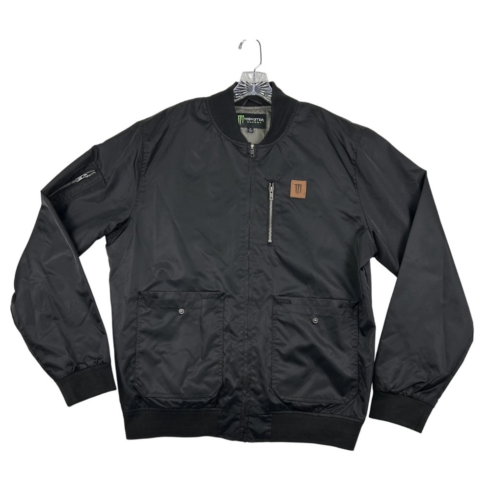 Monster Energy Jacket Mens XXL Black Bomber Style Zip Front Logo Pockets (New)